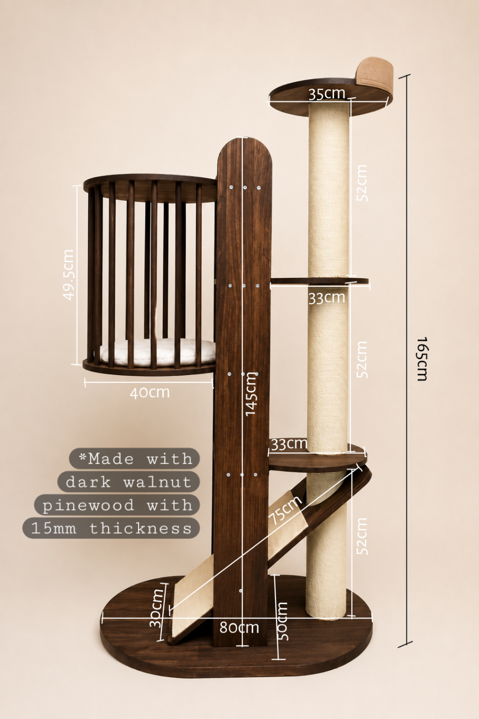Slat Catio Cat Tree w/ Scratching Post (165cm)